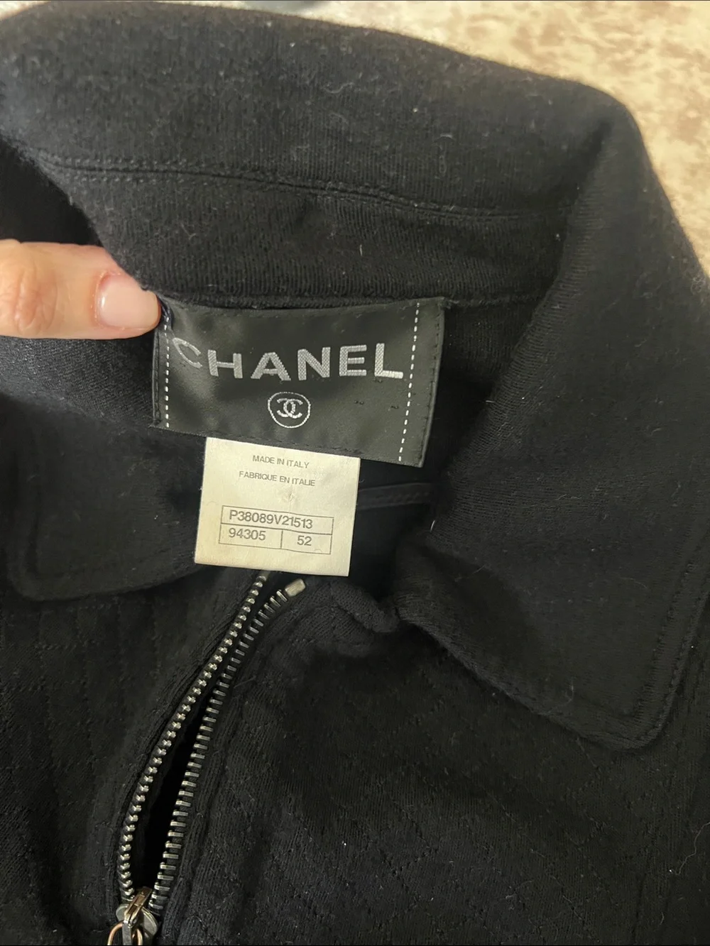 CHANEL Black Quilted Sleeve Zip-Up Bomber Jacket